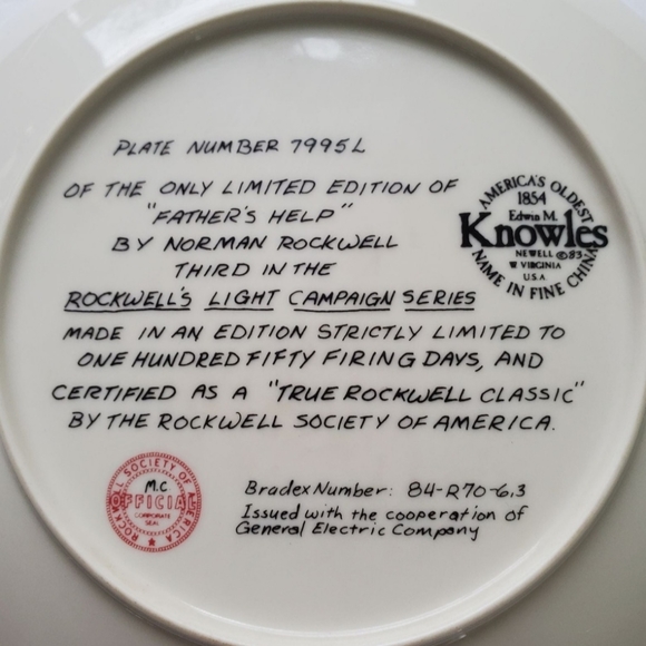 Norman Rockwell Plate by Knowles. From Rockwell's Light Campaign Series. - Picture 3 of 3